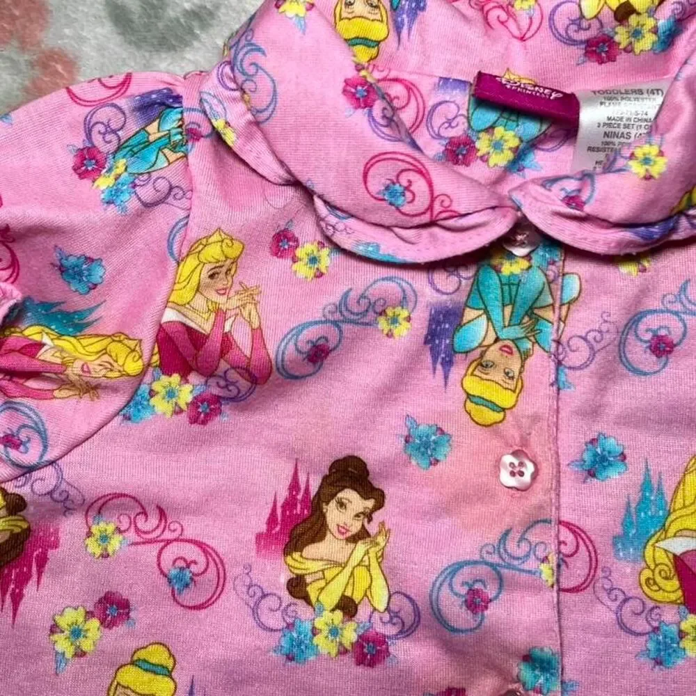 Disney Princess Pajama Set 4T Retro Y2K 2000s Coquette Kidcore Cottage Pink 90s